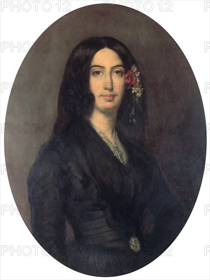 George Sand', French novelist and early feminist, c1845. Portrait by French artist Auguste Charpentier of Amandine Aurore Lucie Dupin whose pen-name was George Sand (1804-1876). It was discovered in the collection of the Musee George Sand, France.