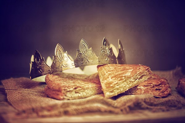 king cake,galette des rois and its crown close-up