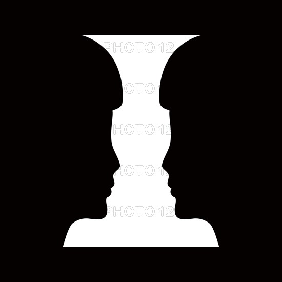 Two human faces silhouette or vase. Optical illusion.Vector illustration.