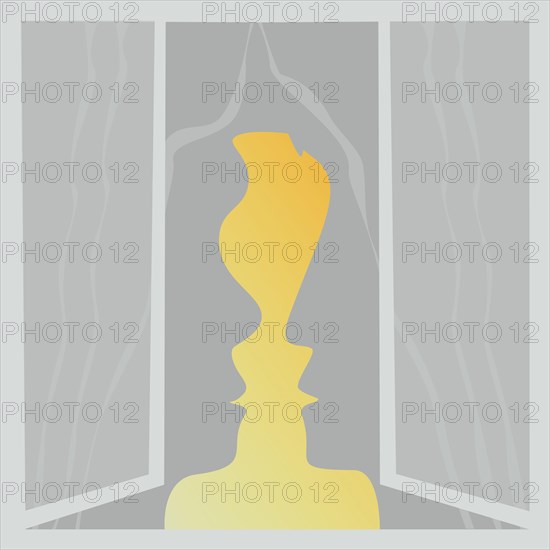 Optical illusion. Two human faces in window. Candle and faces. Vector illustration