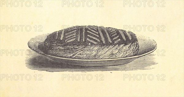 Antique illustration of king cake (galette des Rois). Published in Le livre de cuisine, par Jules Goufe, Librarie Hachette et Cie (Paris, 1874).