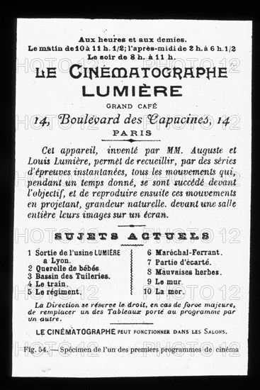 Skiopticon image from the Department of Photography at the Royal Institute of Technology. Use by Professor Helmer Bäckström as lecture material. Bäckström was Sweden's first professor in photography at the Royal Institute of Technology in Stockholm 1948-1958.exampel on one of the first film programs. For Lumières CinématoGraphe in Paris in 1895.