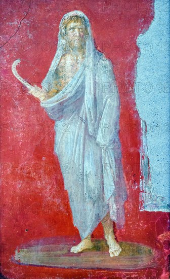 Saturn
The god is wearing the winter cloack on his head and has the sickle in his right hand
fresco
Pompeii, Casa dei Dioscuri (House of the Dioscuri) 62-79 AD