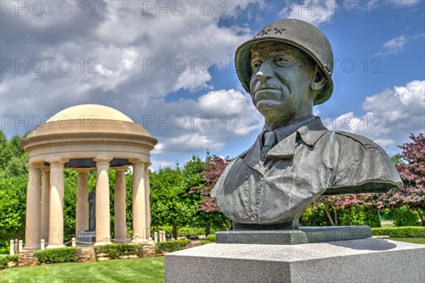 Bust of Lt. General Omar Bradley by the Supreme Commander pavilion in the Richard S. Reynolds Sr. Garden at The National D-Day Memorial in Bedford, Vi
