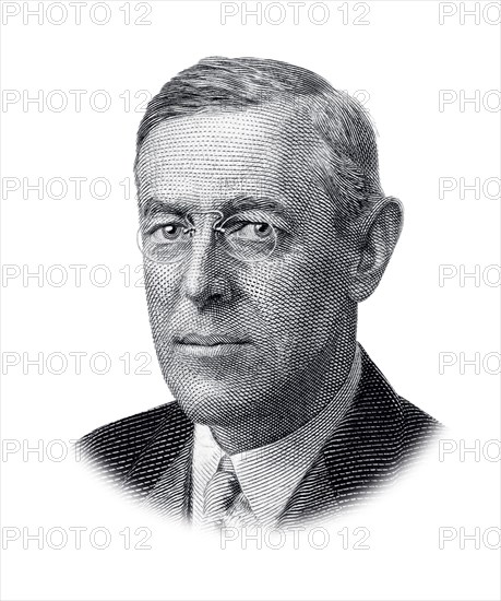 Portrait of USA President Thomas Woodrow Wilson Isolated on White Background