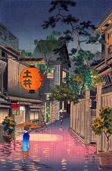 Japan: 'Evening at Ushigome', Tsuchiya Koitsu (1870-1949), 1939. Tsuchiya Koitsu was an artist of the Shin Hanga movement. Shin hanga ('new prints') was an art movement in early 20th-century Japan, during the Taisho and Showa periods, that revitalized traditional ukiyo-e art rooted in the Edo and Meiji periods (17th–19th century). The movement flourished from around 1915 to 1942, though it resumed briefly from 1946 through the 1950s. Inspired by European Impressionism, the artists incorporated Western elements such as the effects of light and the expression of individual moods.