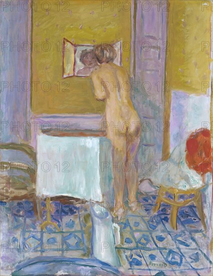 Nu a` l'e´toffe rouge - Nu a` la toilette - 1915 - oil on canvas 62,4 x 48,2 cm - Bonnard Pierre