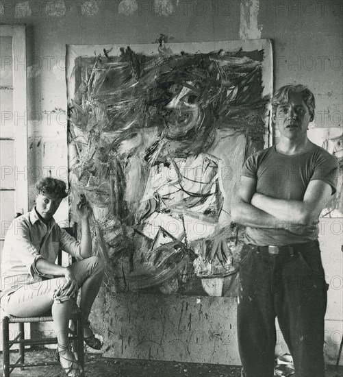 Abstract Expressionist painters Elaine de Kooning (1918-1989) and Willem de Kooning (1904-1997) in East Hampton, New York, 1953.