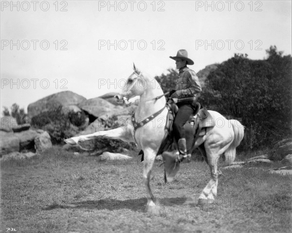 Silent Cowboy Western Movie Star FRED THOMSON circa 1924 with his horse SILVER KING publicity for Harry J. Brown Productions / Film Booking Offices of America (FBO)