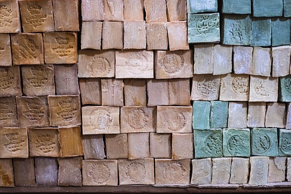 Stack of Aleppo soap bars on market