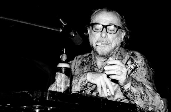 Writer and poet Charles Bukowski reading his work in Los Angeles, CA, 1976