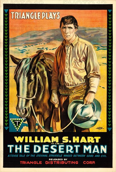 Old Western Movie - Vintage film poster for the 1917 film The Desert Man - Triangle plays