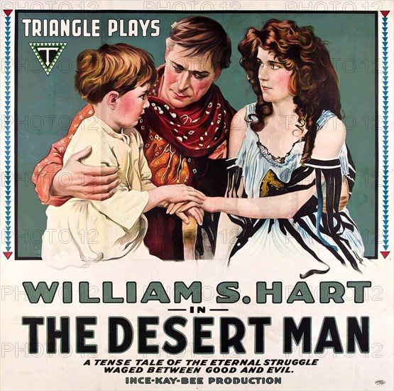 Old Western Movie - Vintage film poster for the 1917 film The Desert Man - William S Hart film