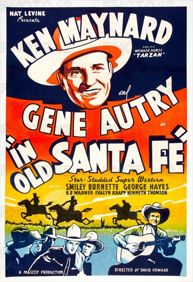 Ken Maynard - In Old Santa Fe (Mascot, R-1940s) Western movie - Vintage film poster