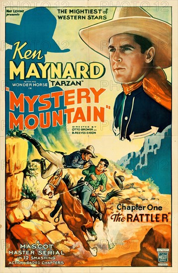 Ken Maynard - Western movie - Mystery Mountain (Mascot, 1934). Chapter 1 - "The Rattler" Vintage Film Poster