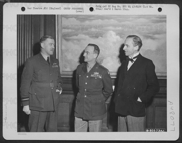 Major General Lewis H. Brereton, Center, Talks With Air Chief Marshal Sir Leigh Mallory, Left, And Sir Archibald Sinclair After Being Awarded An Honorary Knighthood In London, England On 16 November 1943.