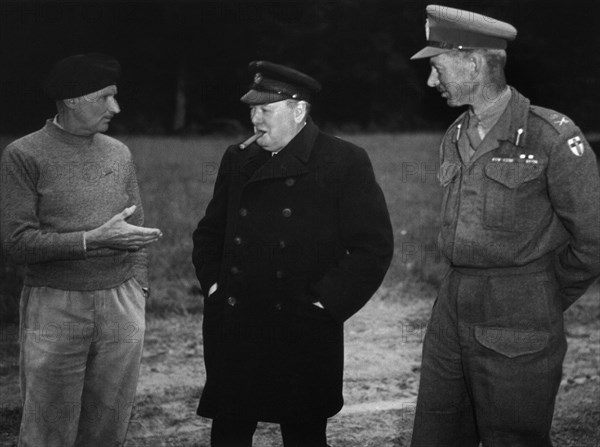 Winston Churchill with General Bernard Montgomery and General Sir Miles Dempsey. Normandy. 22 July 1944