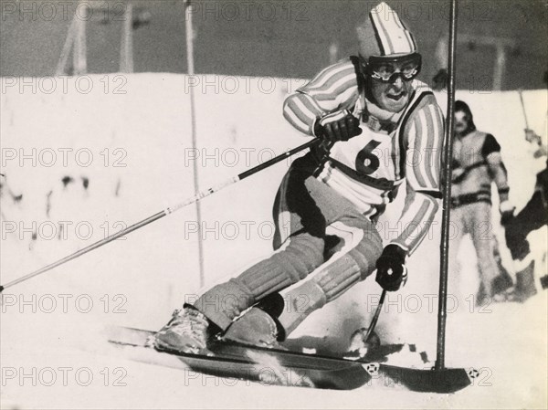 Italian skier Gustavo Thoeni wins the medal at the Sapporo Olympic Games, Japan 1972