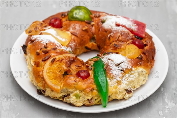 Bolo do Rei or King's Cake, Made for Christmas, typical Portuguese Christmas cake with dry fruits