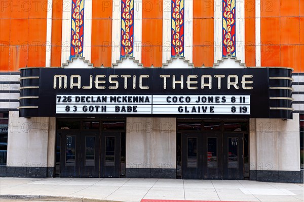 Majestic Theatre, an Art Deco theater on Woodward Avenue Detroit, the theatre is mainly a music venue. Detroit, Michigan, USA