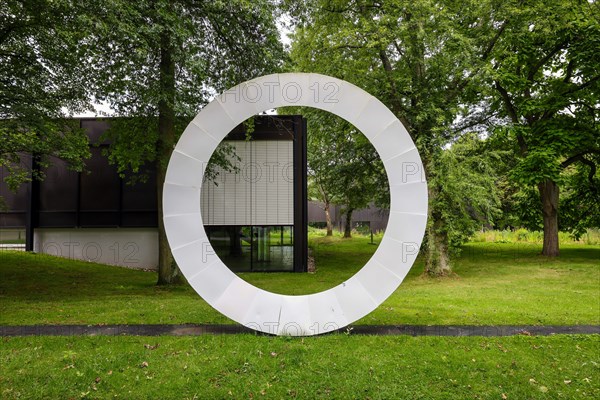 Bottrop, North Rhine-Westphalia, Germany - Josef Albers Museum Quadrat im Stadtgarten Bottrop, in front the work "No. 205 - Homage to Bottrop" by arti