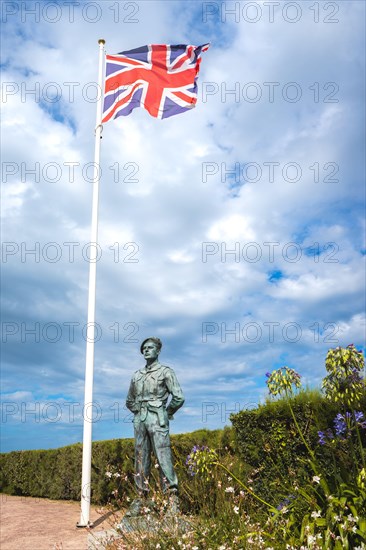 Statue and memorial for Lord Lovat at Sword beach, normandy, France. August 15 2023.