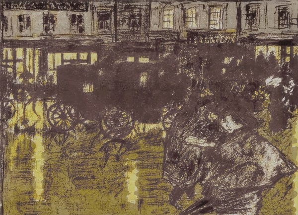 Pierre Bonnard
Ecole française
Rue, le soir, sous la pluie
Série "Quelques aspects de la vie de Paris"
1899
Lithographie sur papier vélin (40,5 x 53,2 cm)
Amsterdam, Van Gogh Museum
