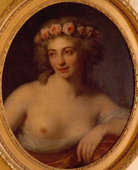 Vestier - Grande tête d'étude de femme couronnée de roses, 1789.