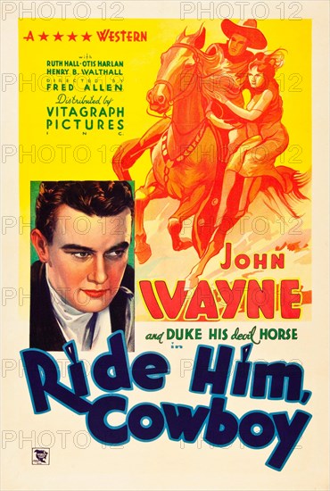 John Wayne in Ride Him, Cowboy (Warner Brothers, 1932) Western movie - Vintage film poster