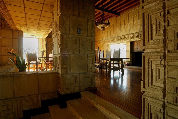 Dining area of the Ennis Brown House in Los Angeles Designed by Frank Lloyd Wright in 1923 the