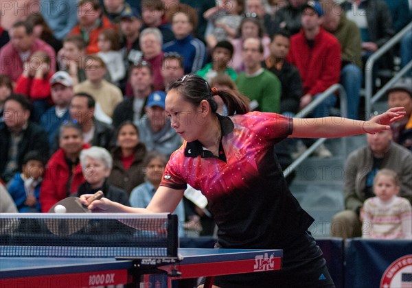 Jun Gao,  who won a silver medal for China at the 1992 Barcelona Olympic Games, earned a spot for the U.S. team at the U.S. Olympic table tennis trials in Cary, N.C., Feb. 12, 2012. Gao and three other American women will compete against Canada in the 2012 North American Olympic Games table tennis q