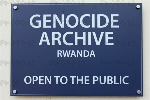 Sign for the Genocide Archive at the Kigali Memorial Centre at Kigali, Rwanda.