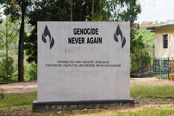 Memorial stone near Lake Kivu, Rwanda, commemorating  the genocide  in 1994