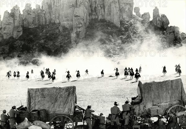 Scene of a western movie, Attack on horseback