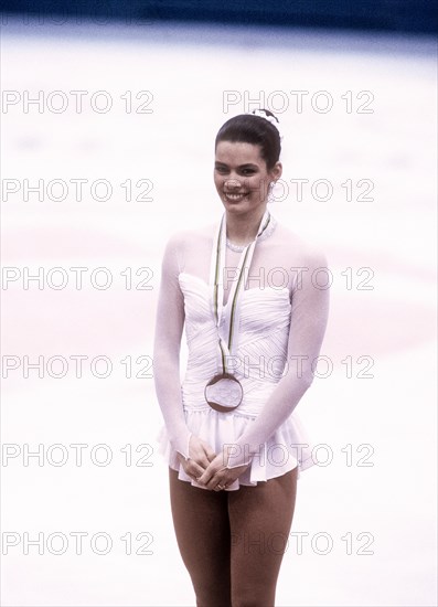 Nancy Kerrigan (USA), bronze medalist competing at the 1992 Olympic Winter Games