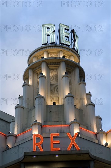 France, Paris, film palace 'Grand of Rex', lighting, detail, dusk,