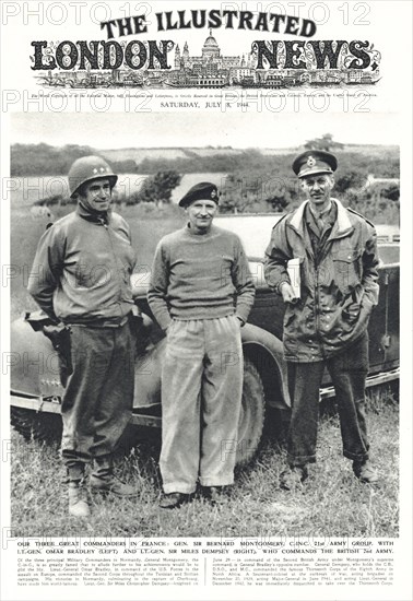 1944 Illustrated London News Field Marshal Montgomery with US General Omar Bradley & General Sir Miles Dempsey