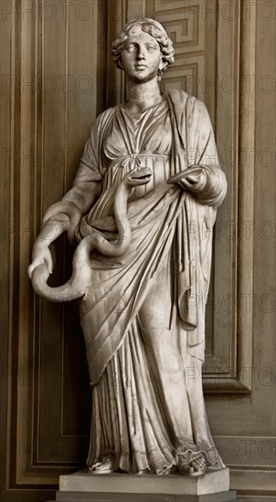 Hygiea Roman Statue Palatina Gallery - Galleria Palatina - Palazzo Pitti Renaissance, a palace in Florence, Italy. ( Hygieia ( Hygiea or Hygeia ) was one of the Aeclepiadae; the sons and daughters of the god of medicine, Asclepius, and the goddess of healing, Epione. She was the goddess -personification of health cleanliness and hygiene. Greek Roman mythology, )