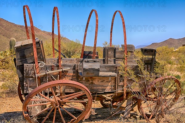 Abandoned film set transport at the Old Tucson Film Studios amusement park in Arizona