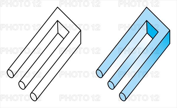 Blivet, impossible trident, a kind of optical illusion. Impossible object and undecipherable figure. Also impossible fork and devils tuning fork.