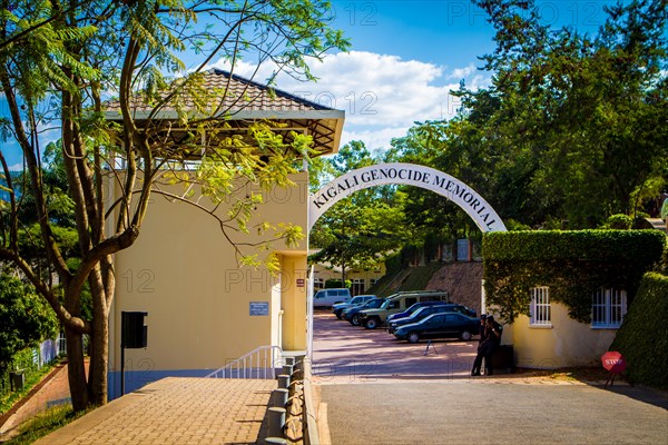 Entrance to the Kigali Genocide Memorial in Kigali, Rwanda on a sunny summer day.