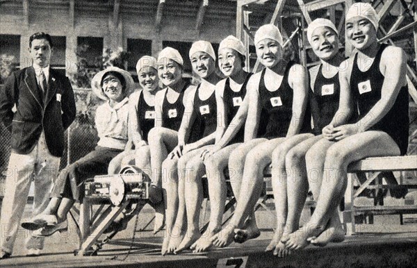 Photograph of the Japanese swimming team at the 1932 Olympic games.