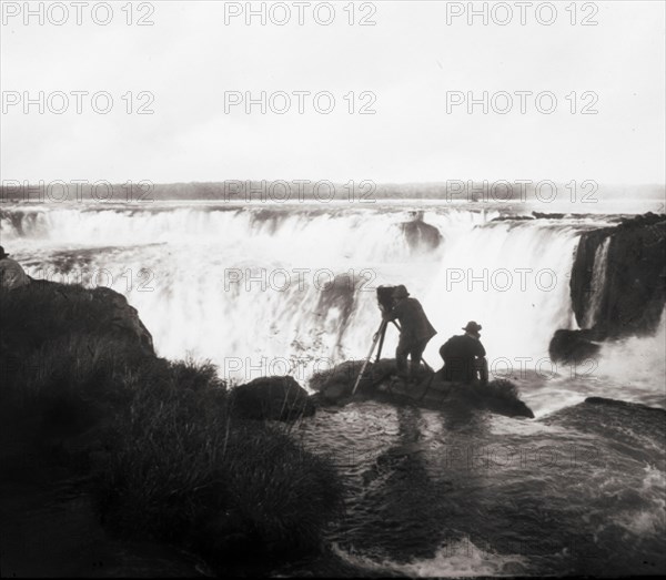 Burton Holmes and Oscar Depue Filming Iguassu Fall, Brazil, 1911