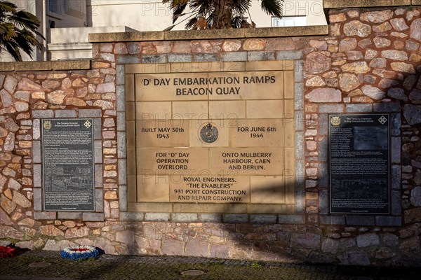 Torquay - England, Devon, England, Harbor, Color Image, Copy Space, Horizontal, Memorial Embarkation Ramps D-Day Beacon Quay