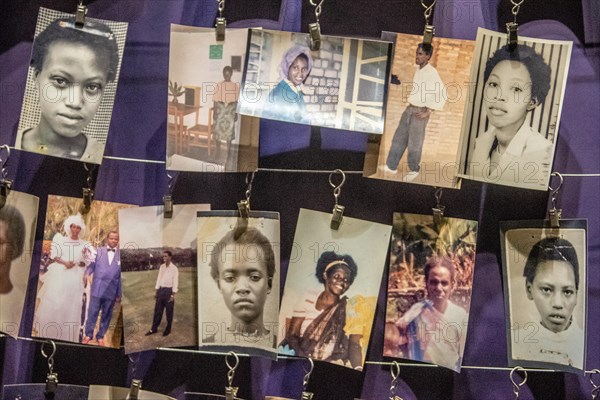 Photographs of known victims of the 1994 Rwandan Genocide line the walls of the Kigali Genocide Memorial, Kigali, Rwanda.