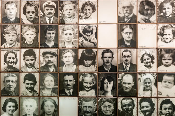 Photographs of some of the victims of the 1944 Nazi massacre, Oradour-sur-Glane, France, Europe.