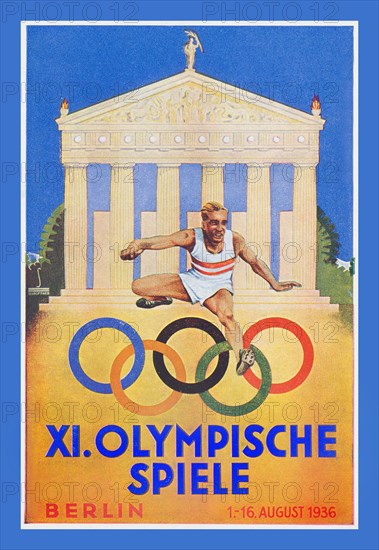 BERLIN Vintage 1930's Olympic Games X1 vintage Sports Poster 1936,  Berlin Nazi Germany OLYMPISCHE SPIELE 1-16th August 1936 Berlin Germany