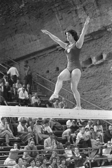 Olympic Games in Rome, M. Meiburg in action, September 11, 1960, gymnastics, The Netherlands, 20th century press agency photo, news to remember, documentary, historic photography 1945-1990, visual stories, human history of the Twentieth Century, capturing moments in time