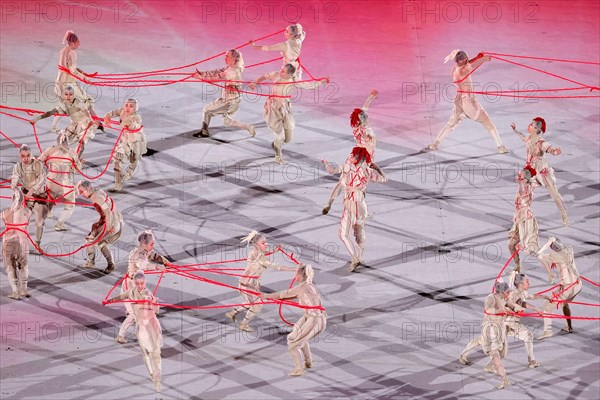Tokyo, Japan, 23 July, 2021. Performers dance during the Opening Ceremony of the Tokyo 2020 Olympic Games at Olympic Stadium. Credit: Pete Dovgan/Speed Media/Alamy Live News