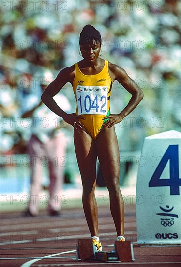 Juliet Cuthbert (JAM) competing in the women's 200m  at the 1992 Olympic Summer Games.